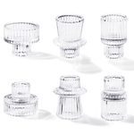 Toptime Candlestick Holders Set of 6, Ribbed Glass Taper Candle Holders, Reversible Clear Tealight & Candle Stick Candle Holder Vintage Crystal Tapered Candlestick for Wedding Dinner Party Festival