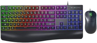 Wired Keyboard and Mouse - RGB Backlit, Wrist Rest, Breathing Backlit Mouse, Light Up Keys, Full Size,Ergonomic Tilt Angle, USB Lighted Quiet Keyboard Mouse Combo for Windows, Mac, PC, Laptop-QUASIO