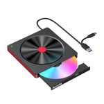 Aumdie External CD DVD Drive for Laptop, USB 3.0 Type-C CD Burner CD Reader Writer, DVD Player for Laptop PC Desktop Windows 11/10/8.1/7/XP/2003/Vista/Linux Mac OS Macbook