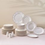 Karaca Siena 53-Piece Porcelain Dinner Sets with Dinner & Dessert Plates, Bowls, Salt & Pepper Shakers, Toothpicks - New Generation Bone Dinnerware Sets for 12 People (White)