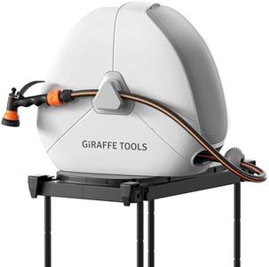 Giraffe Tools Ground Mounted Retractable Hose Reel 25M, Heavy Duty Automatic Rewind Garden Hose Reel, with Flexible Swivel Base for Lawn, Concrete Floor