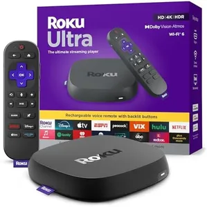 Roku Ultra 2024 - Ultimate Streaming Player - 4K Streaming Device for TV with HDR10+, Dolby Vision & Atmos - Bluetooth & Wi-Fi 6- Rechargeable Voice Remote Pro with Backlit Buttons - Free & Live TV