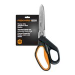 Fiskars PowerArc 8" Shop Shears, Heavy Duty Serrated Stainless Steel Scissors with Comfort Grip, Hardware Tool for Construction, Cut Materials Like Insulation, Duct Tape, Cardboard, Rope and Tyvek