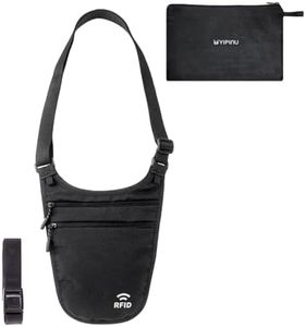Crossbody Money Belt for Travel Women & Men Hidden, Travel Wallet Pouch - Slim Passport Holde, RFID Blocking Neck Wallet Under Clothes to Protect Cash, Credit Cards and Documents (BLACK)