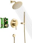 sumerain Brushed Gold Shower Faucet System with high pressure 8 Inches rain shower head and brass hand shower, Rough-In Valve Body and Trim Included