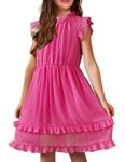 Arshiner Tween Dress Summer Chiffon Flutter Sleeve Design Dresses Valentines Rose Red 10-11 Years