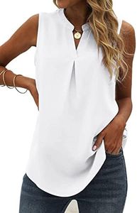 Famulily Ladies Summer Sleeveless Vest Top Pleated V Neck Chiffon Flowy Tank Tops White XL