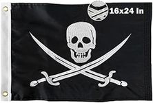 TOPFLAGS Pirate Jolly Roger Flag 16X24 Inch Pirate Flags for Boat, Embroider Nylon pattern for Outdoor, Water-resistant Vivid Color and Fade Proof