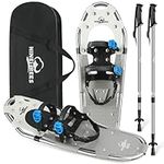 NineTrees Snowshoes for Men Women Youth Kids, Light Weight Aluminum Alloy Terrain Snow Shoes with Trekking Poles, Crampon Protector and Carrying Tote Bag (Grey, 30 inch)