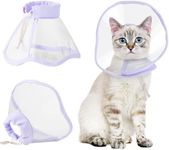 BENCMATE Cat Cone, Drawstrings Cat Cone Collar with Low Noise Fasteners, Transparent Cat Recovery Collar, Licking and Scratching Free Cone, Extra Soft Cat Surgery Collar (Purple,Large)