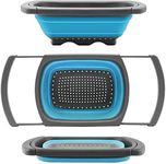 Collapsible Colander by Payanwin,Colander Strainer Over The Sink Food Colanders Strainers with Extendable Handles, 6-Quart, Dishwasher-Safe Kitchen Folding Strainer for Pasta, Veggies and Fruis (Blue)