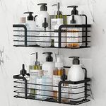 OriwarE Adhesive Shower Caddy Organiser Basket Bathroom Shelf Storage Wall Mounted SUS304 Stainless Steel No Drilling - 2 Pack (Black)