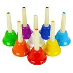 A-Star Coloured Metal Diatonic Hand Bells Set of 8 Notes, Educational Percussion Musical Instruments for Children