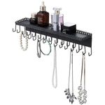 MyGift Black Metal Wall Mounted Jewelry Hanging Shelf with 26 Necklace Hooks