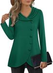 VALOLIA Womens Long Sleeve Tops Fall Winter Buttons Side Tulip Hem Lapel Pullover Sweatshirt, Forest Green, Large