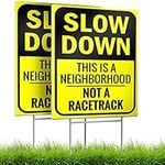 Bigtime 2 X Slow Down Sign 16" x 12" - Double-Sided Kids At Play Signs with Metal H-Stake for Neighborhoods - Durable & Funny Slow Man Sign for Ensuring Child Safety - Thoughtful Gift Idea