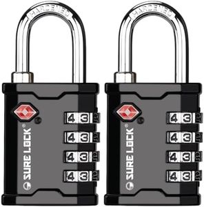 SURE LOCK TSA Accepted Heavy Duty Big Combination Luggage Padlock for Gun Cases, Transporting Equipment Cases in Trade Show, Music and Medical Industries (2, Black)