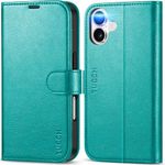 TUCCH Wallet Case for iPhone 16, Magnetic Closure RFID Blocking 4 Card Slot, Stand Shockproof TPU Shell PU Leather Folio Compatible with iPhone 16 6.1" 2024, Textured Cyan