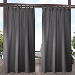 Exclusive Home Cabana Solid Indoor/Outdoor Light Filtering Hook-and-Loop Tab Top Curtain Panel Pair, 54"x96", Charcoal