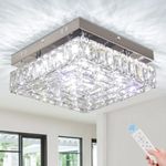 FRIXCHUR Square Crystal Chandelier LED Mini Crystal Ceiling Light with Remote Modern Flush Mount Ceiling Light Fixture for Bedroom Hallway Kitchen (Dimmable)