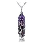 JSDDE Natural Amethyst Crystal Stone Necklace Life Tree Silver Wrapped Quartz Gemstone Pendant Necklaces Jewelry for Women Gift