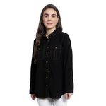 MANTICORE Women's Blue Denim Shirt for Casual Wear | Spread Collar | Rollup Sleeve | Regular Fit | Button Closure | Shirt Crafted with Comfort Fit for Everyday Wear Option - DS-01-BLACK-L