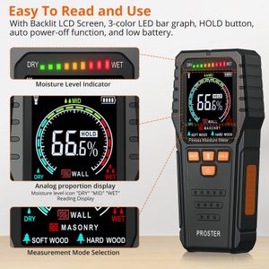 Proster Pinless Moisture Meter – Non-Invasive LCD Damp Detector for Wood, Masonry