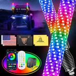 Ehaho 2PCS 3FT Fat Whip Lights for UTV ATV with Spring Base, Led Fatty Whip Light W/Rocker Switch & 6 Flags, Brighter Spiral Chasing Lighted Antenna Whip with APP & Remote Control for RZR SXS Can-Am