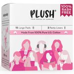 Plush Ultra-Thin Large Sanitary Pads for Women, 15 Pcs | For Light-Medium Flow | 2 Panty Liners | 100% Rash-Free | Pure U.S. Cotton Pads | Affordable Sanitary Pads