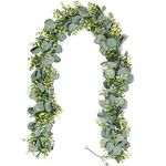 Falflor Greenery Garland Realistic Handmade Eucalyptus Leaves Vine 1PCS Fake Boxwood Garland for Wedding Table Crafts Wall Mantel Home Decor