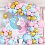 Pink Blue Balloons Arch Kit, 105PCS Pastel Pink Baby Blue Macaron Balloons Arch Garland Kit, Metallic Gold Balloons for Girl Boy Gender Reveal Bridal Baby Shower Valentine Birthday Party Decor