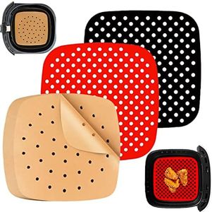MIOPEN Papel de Pergamino para freidora de aire, 100 piezas, Alfombrilla de Silicona perforada, 2 Piezas (21.5cm)