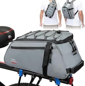 KEMIMOTO 13L Rear Bike Rack Bag, Water-resistant 3 IN 1 Bicycle Trunk Bag Cycling Luggage Saddle Shoulder Pack for Road Mountain Ebikes, Storage Backpack for Commuting, Shopping, Traveling, Grey