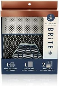 Brite by Scotch-Brite Scrub and Wipe Collection with 1 Rich-Foaming Dish Scrubber, 1 Quick-Dry Mesh Scrubber, and 2 Reusable Sponge Cloths