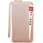 RFID Travel Wallet - Passport Family Holder Travel Document Organizer Case Id Wristlet (Rose Gold)