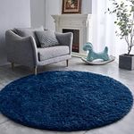 FJZFING Navy Blue Round Rug Ultra-S