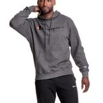 Champion Pullover, Powerblend Fleece Midweight Hooded Sweatshirt, Best Hoodies for Men, Script, Granite Heather-Y06794, Medium