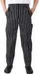 Men’s Classic Multi Pocket Baggy Chef Pant Black White Stripe Cargo Style Chef Uniforms XL