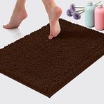 LuxUrux Bath Mat-Extra-Soft Plush Bath Shower Bathroom Rug, 1'' Chenille Microfiber Material, Super Absorbent Shaggy Bath Rug (43 x 60 cm, Brown)