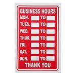 Business Hours Sign Red High Contrast Opening Closing Times Shop Door Notice