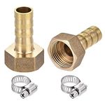 sourcing map Brass Barb Hose Fitting Connector Adapter 10mm Barbed x G3/8 Female Pipe with Hose Clamp 2Set