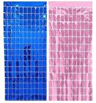 AMFIN® (Pack of 2) Square Foil Curtains for Birthday Decoration Photo Booth Props Backdrop Baby Shower Bachelorette Party Decorations - Blue & Pink