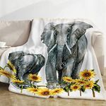 Elephant Throw Blankets for Kids Elephant Sunflower Blanket Soft Cozy Fluffy Fuzzy Flannel Elephant and Sunflower Blankets for Teen Girls Daughter Women Birthday Gifts Sofa Couch Bed Decor 50x60 Inch