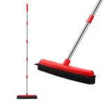 Mitclear Rubber Broom with Long Handle(60IN), Indoor Floor Brush with Built in Squeegee(13IN), 2 in 1 Carpet Sweeper, Pet Cat Dog Hair Remover from Flooring Rug, Soft Broom Indoor