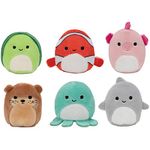 Squishville by Squishmallow Mini Plush Sealife Squad, Six 2” Sea Animals, Irresistebly soft Colorful Plush, Mini Shark, Otter, and Seahorse