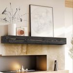 YLYHSST 60" Fireplace Mantel, 5'' Thick Handmade Hollow Solid Wood Wall Long Floating Shelf with Invisible Wood Brackets, Black