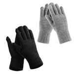 2 Pairs Women's Winter Gloves Thermal Warm Lining -Elastic Cuff Cozy Thick Touchscreen Texting Knit Gloves (Black/Gray)