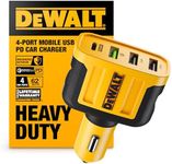 DEWALT Heavy Duty 4 Port USB C Car Charger Multiport, Fast 60W USB Cigarette Lighter Adapter, PD Type C Multi Car Phone Charger, Cell Phone Automobile Chargers Compatible w/iPhone 16/15, Samsung