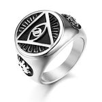 JewelryWe Mens Signet Ring,Silver Tone Illuminati The All-Seeing-Eye Pyramid/Eye Symbol Stainless Steel Rings Band(Size N1/2)