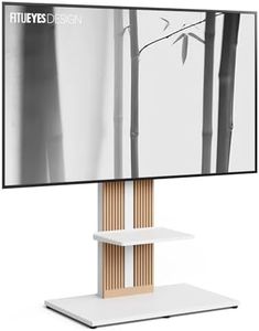 FITUEYES Design Wood TV Mount Stand Swivel for 55-88 inch TV Screens, Nordic Style Tall TV Floor Stand for Home Decor, Reinforced Base, Open Shelf and Hidden Back Storage, Zen Series